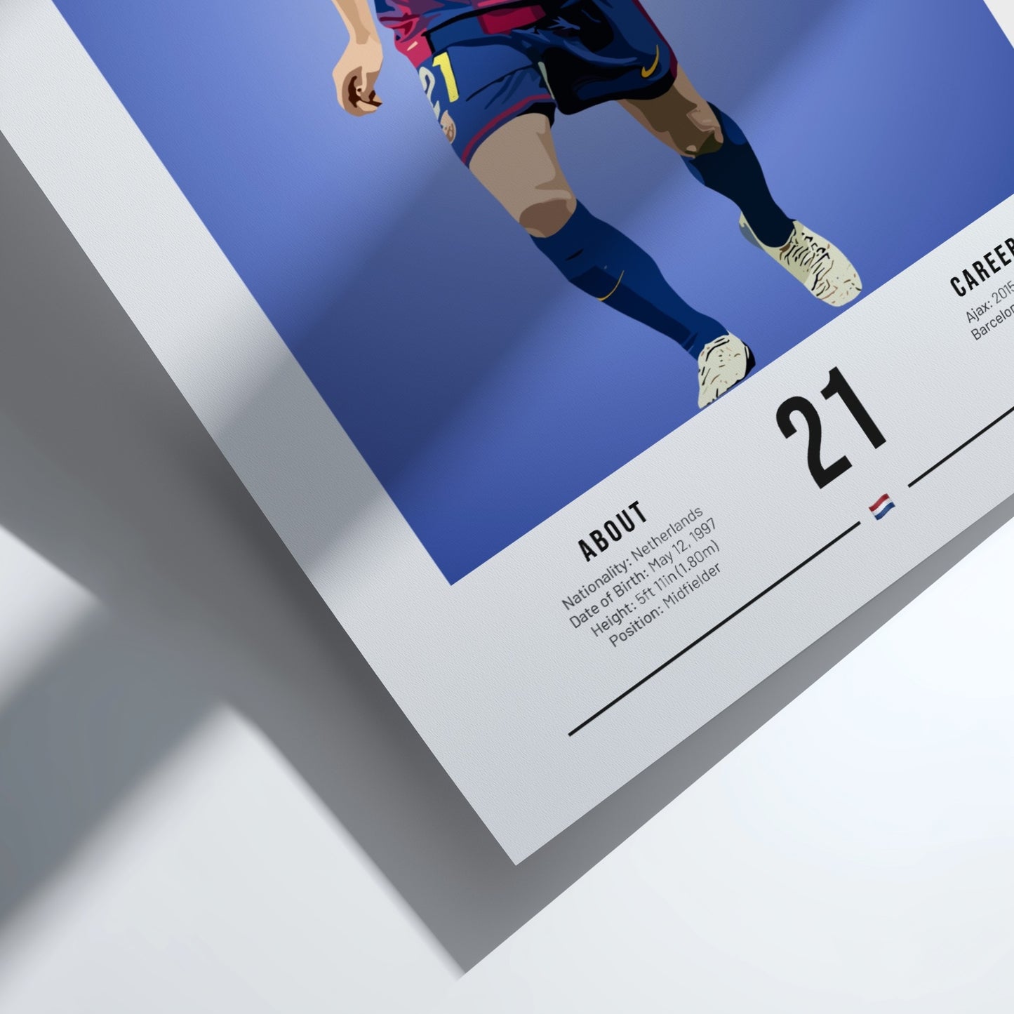 Frenkie De Jong art print featuring vibrant colors and modern illustration style, perfect for football fans.