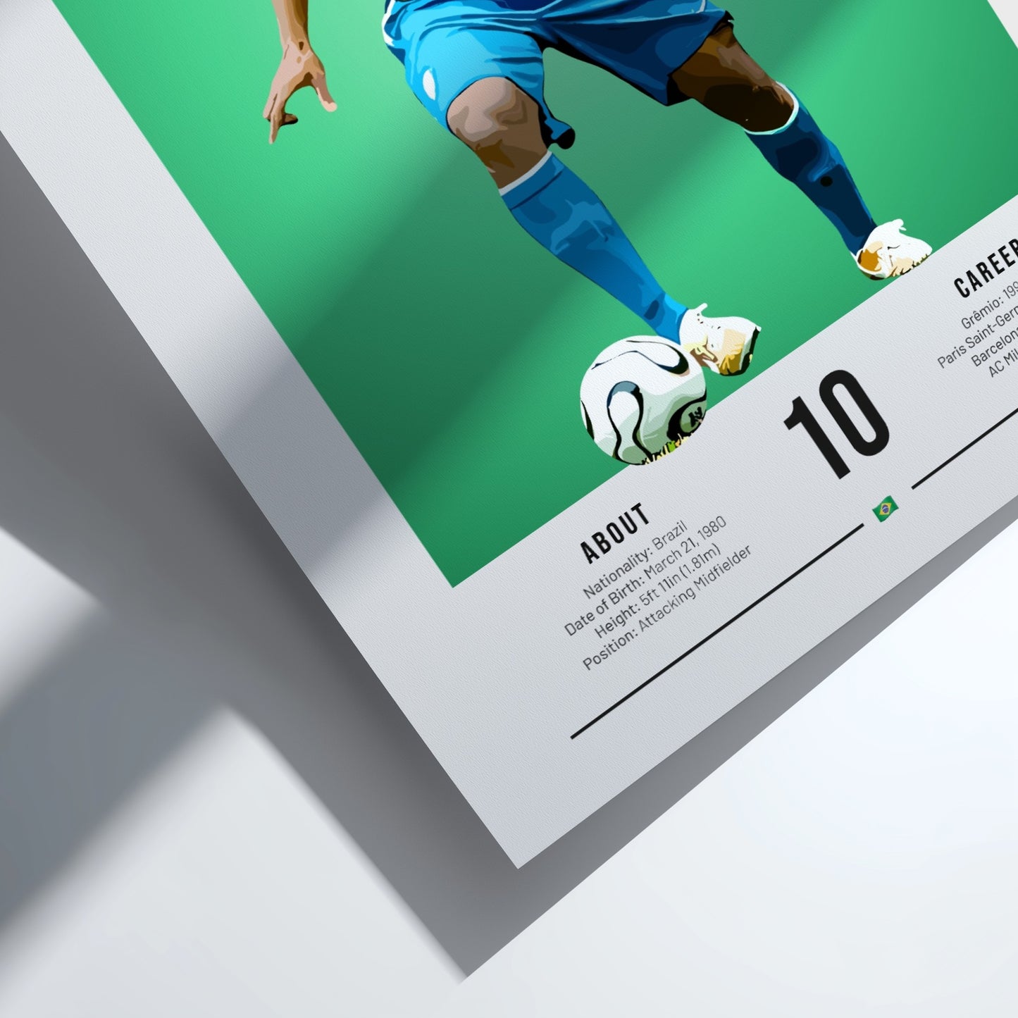 Ronaldinho football art featuring vibrant colors and vintage style, perfect for sports decor