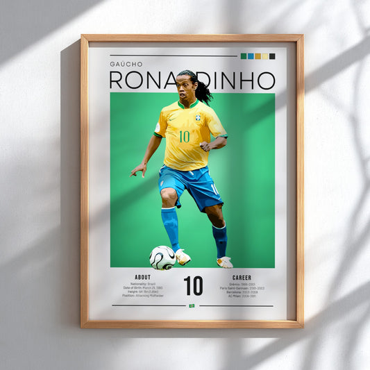Ronaldinho football art featuring vibrant colors and vintage style, perfect for sports decor