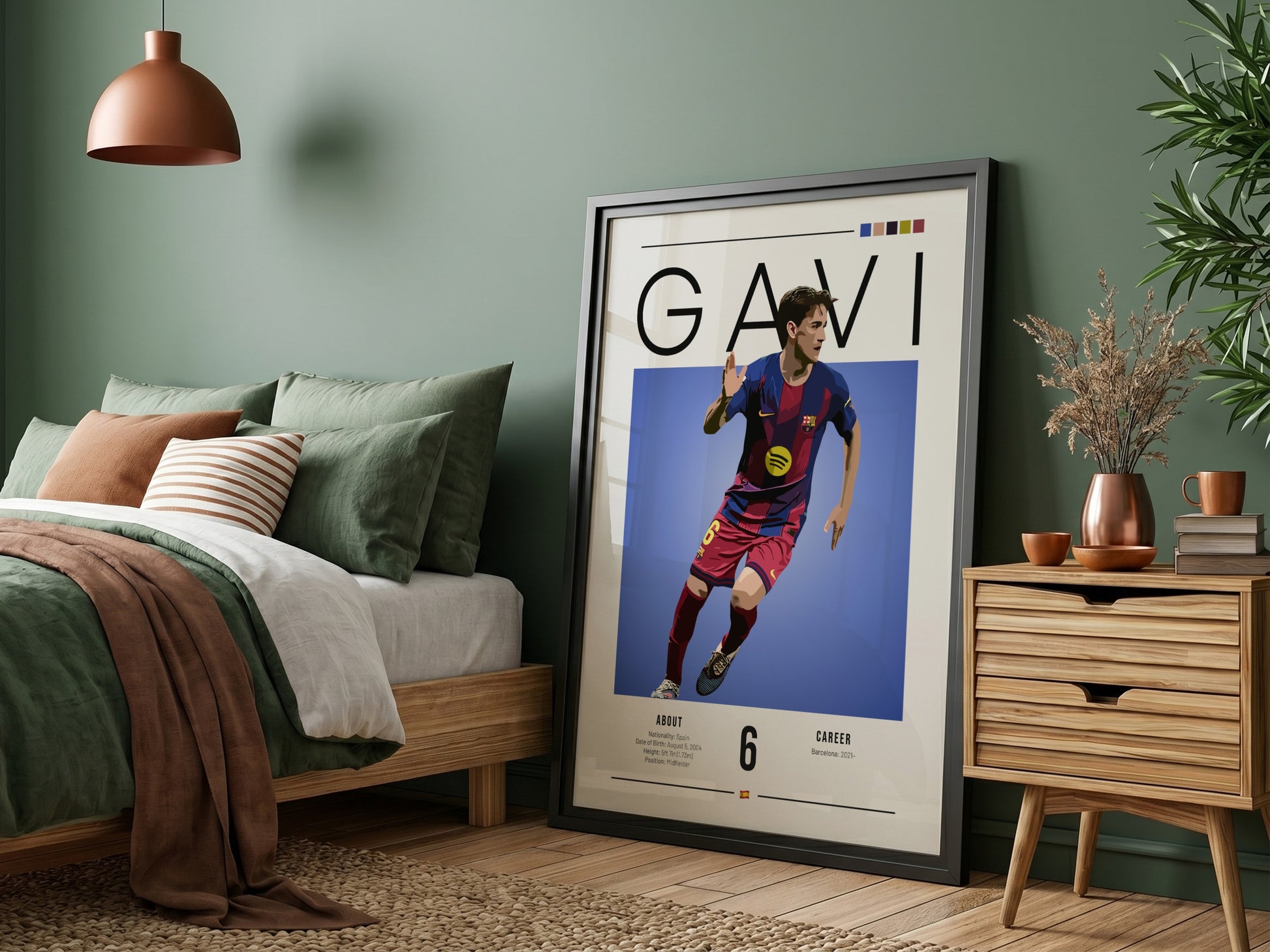 Gavi soccer art print featuring vibrant colors and modern illustration style, perfect for sports wall decor.