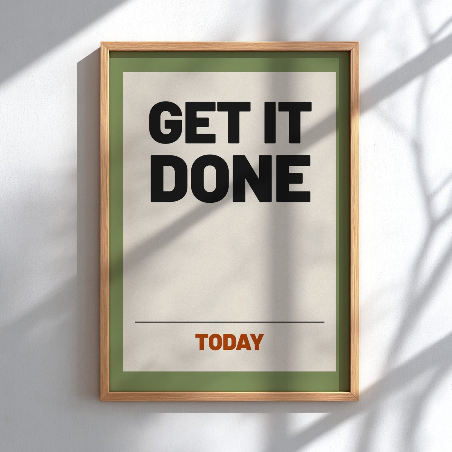 Motivational poster featuring bold typography on a green background, ideal for office decor and inspiration.