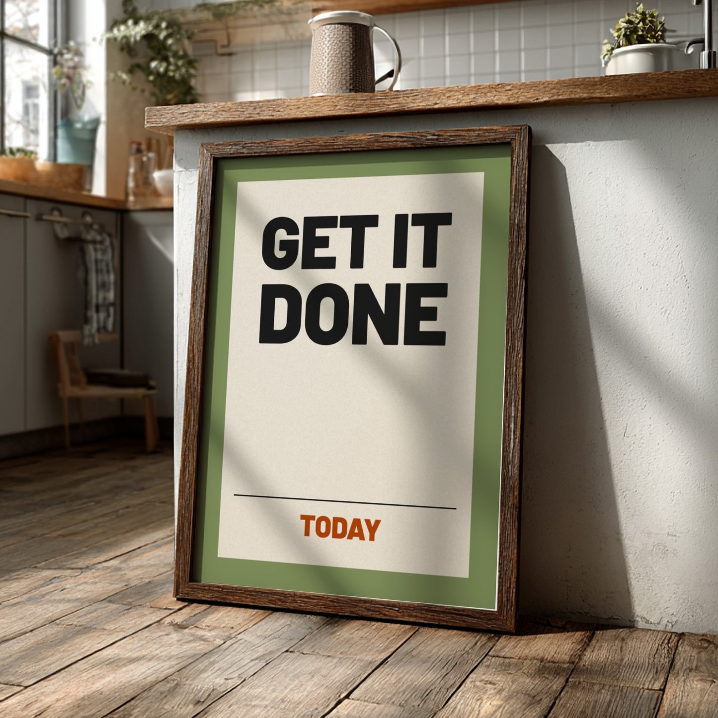 Motivational poster featuring bold typography on a green background, ideal for office decor and inspiration.