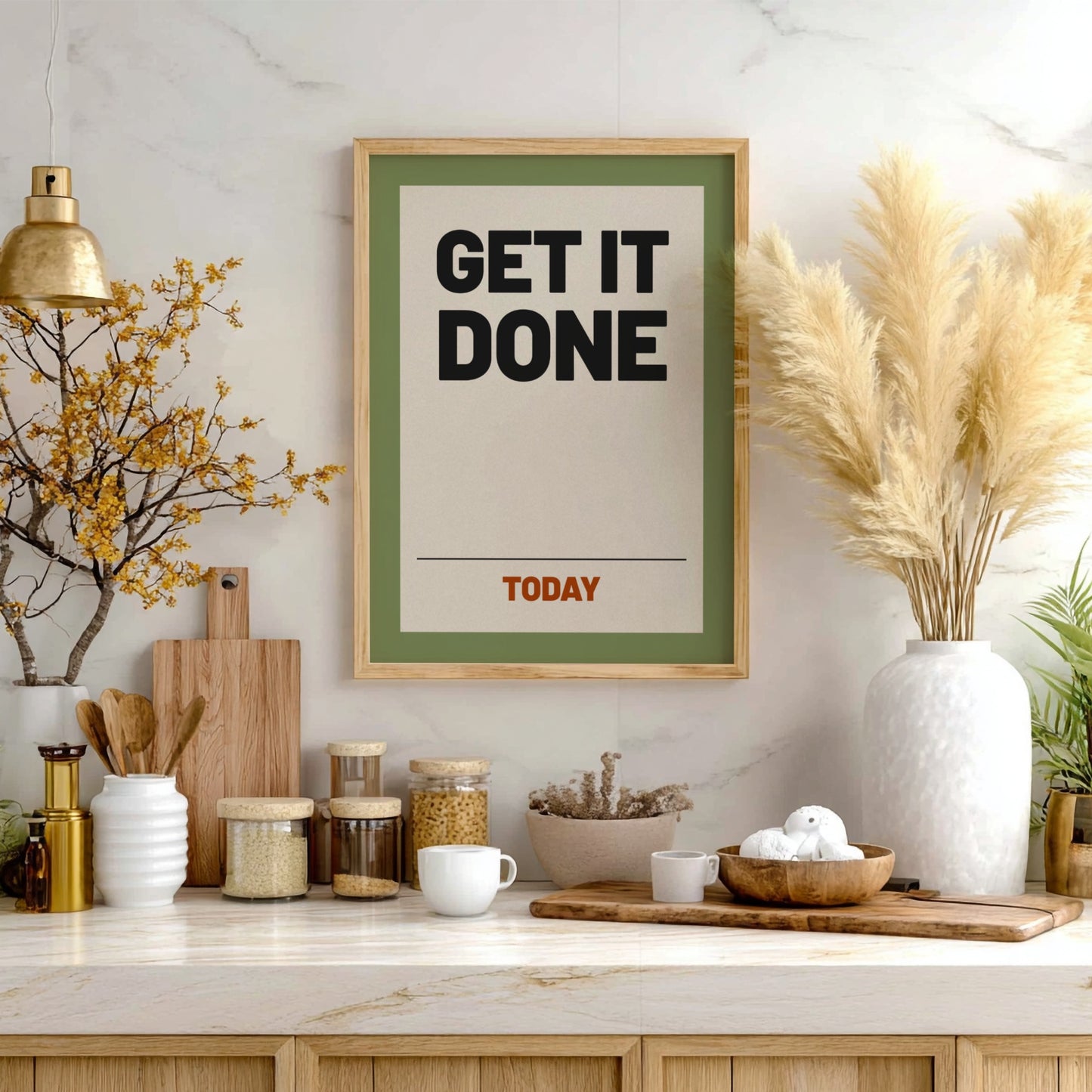 Motivational poster featuring bold typography on a green background, ideal for office decor and inspiration.