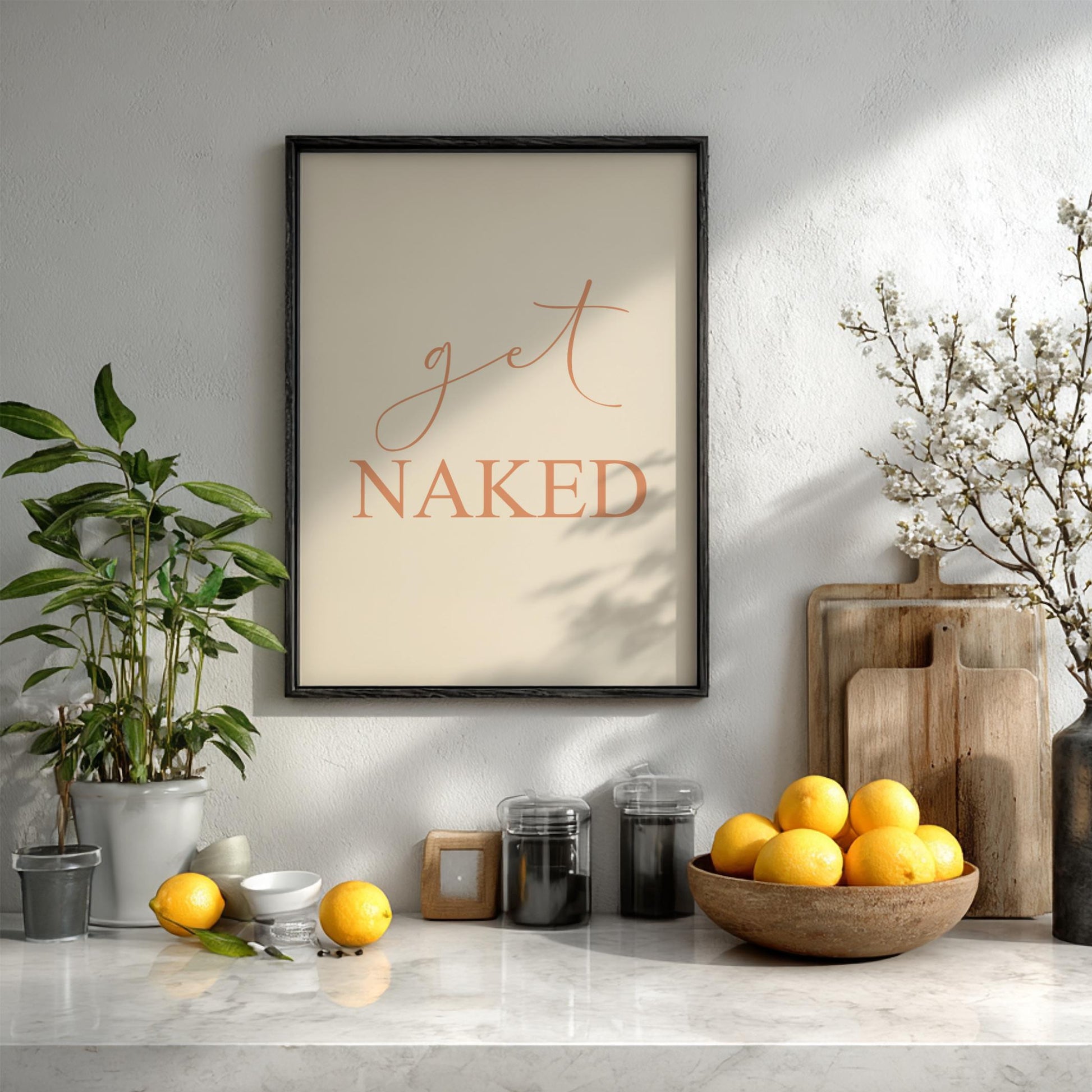 The "Get Naked" Modern Art - Minimalist Bathroom Typography Print