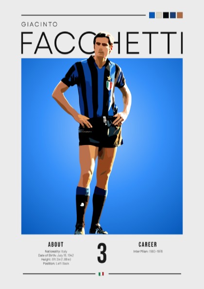 Giacinto Facchetti poster featuring bold colors and modern design, celebrating an Italian football legend.