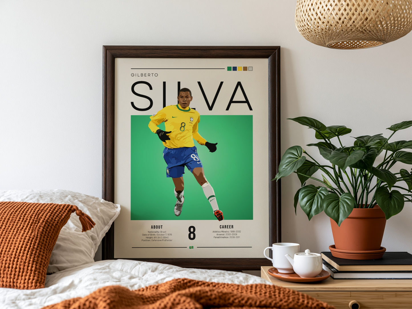 Gilberto Silva football artwork featuring vibrant yellow and green colors in an illustration style