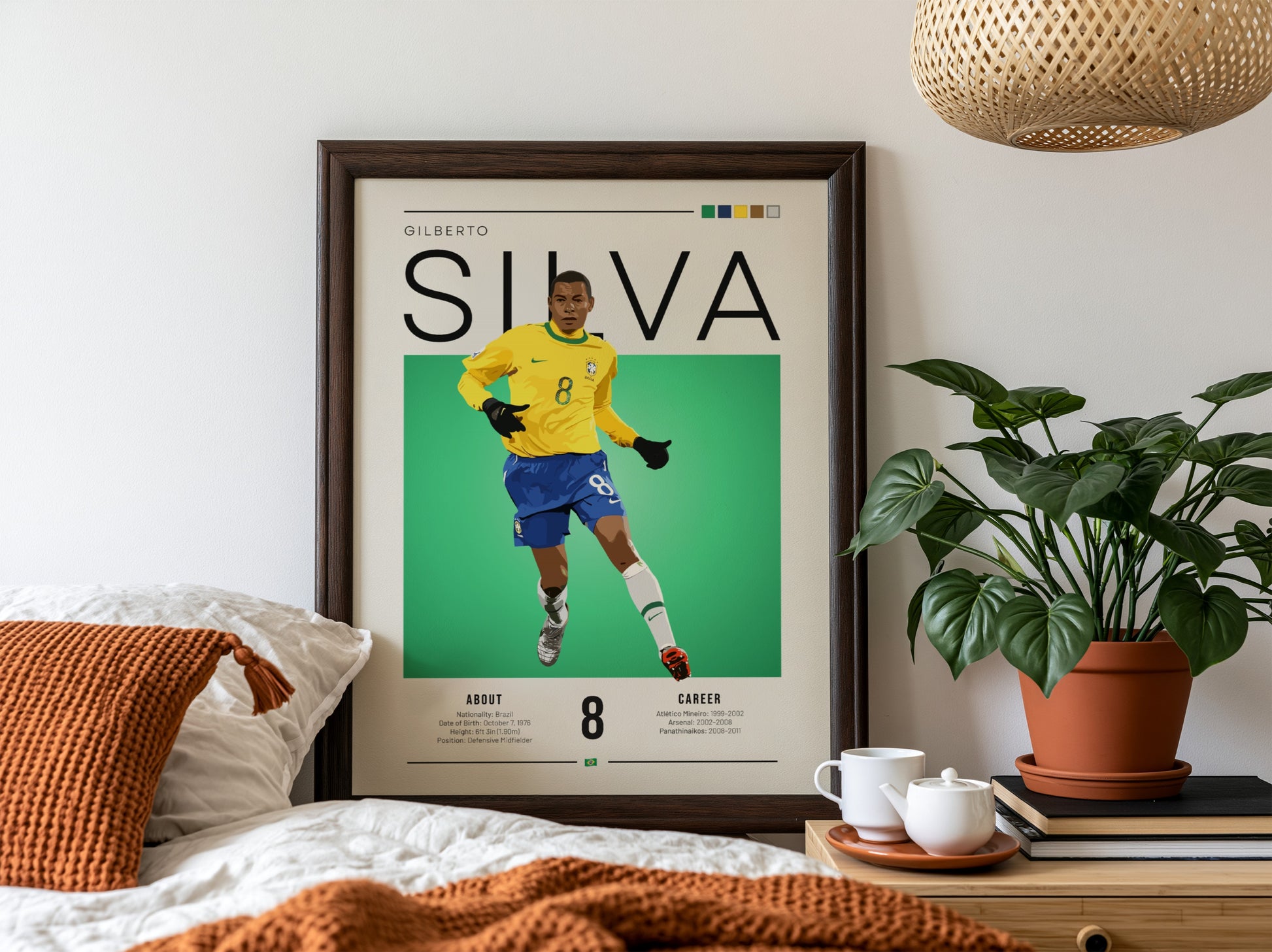 Gilberto Silva football artwork featuring vibrant yellow and green colors in an illustration style