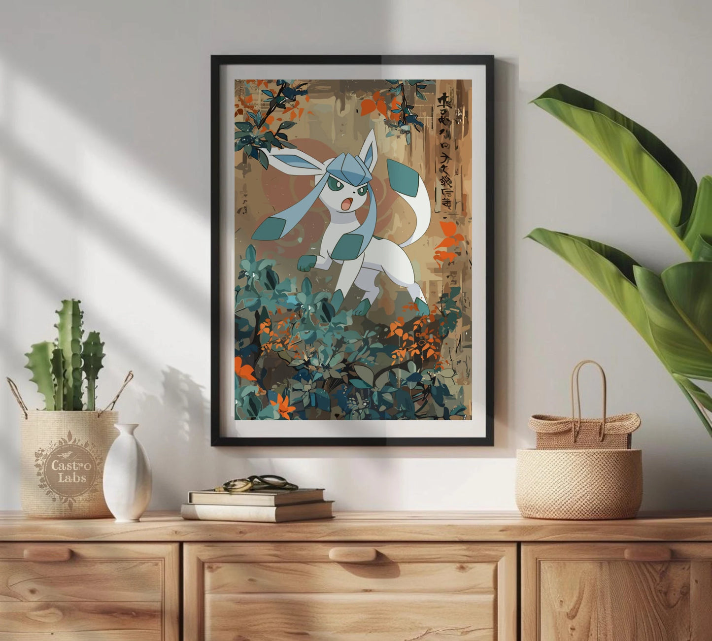 Glaceon: Japanese Tapestry Style Pokemon Anime Poster, Pokemon TCG Glaceon