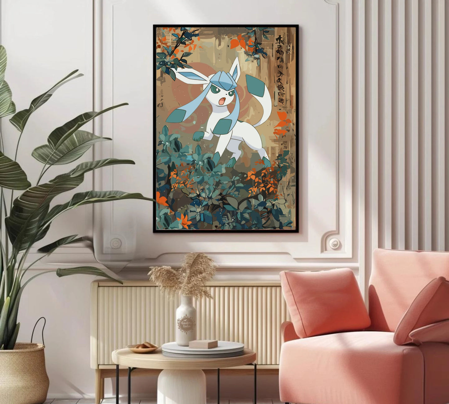 Glaceon: Japanese Tapestry Style Pokemon Anime Poster, Pokemon TCG Glaceon