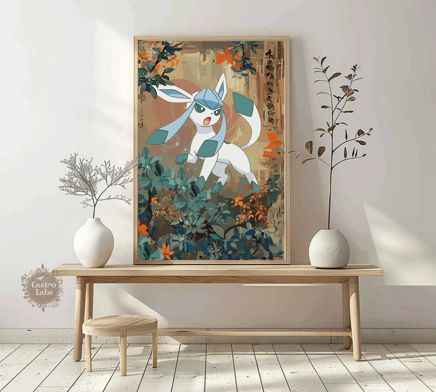 Glaceon: Japanese Tapestry Style Pokemon Anime Poster, Pokemon TCG Glaceon