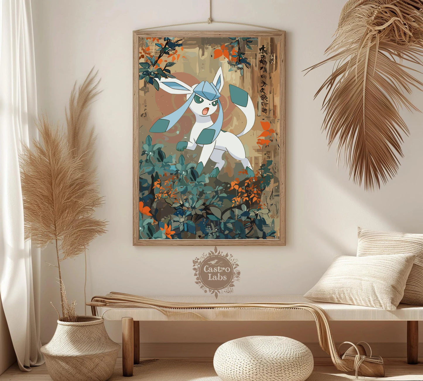 Glaceon: Japanese Tapestry Style Pokemon Anime Poster, Pokemon TCG Glaceon