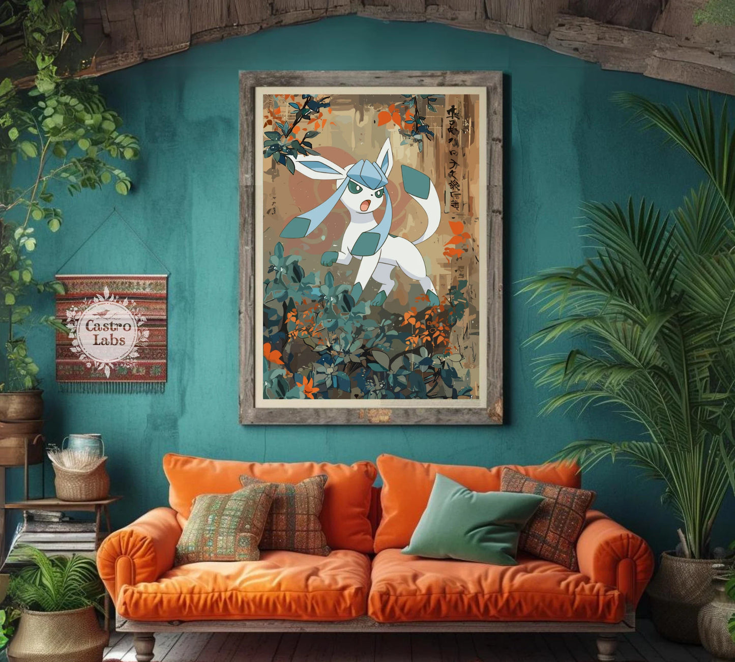 Glaceon: Japanese Tapestry Style Pokemon Anime Poster, Pokemon TCG Glaceon