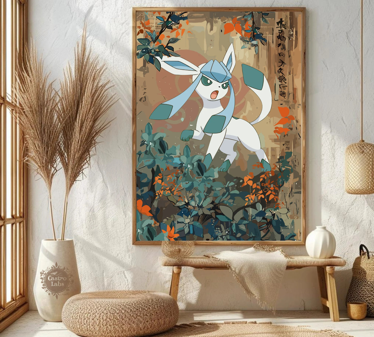 Glaceon: Japanese Tapestry Style Pokemon Anime Poster, Pokemon TCG Glaceon