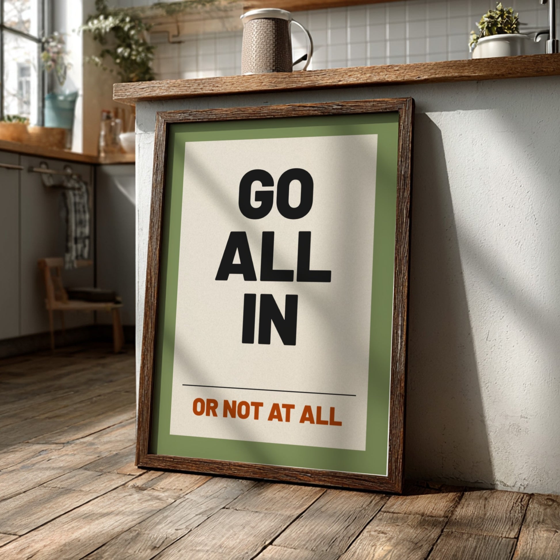 Motivational quotes poster featuring bold typography in neutral colors, designed to inspire and energize any