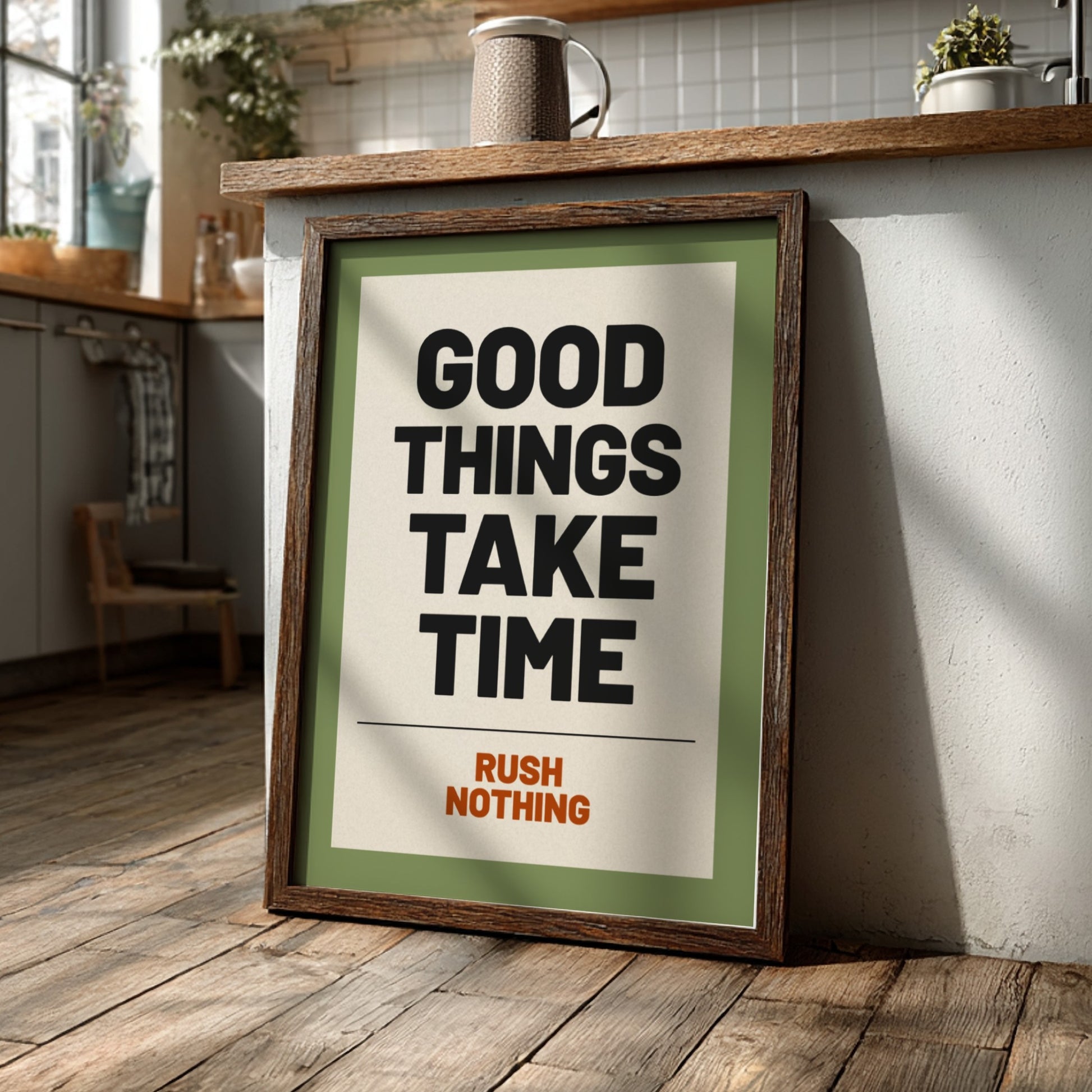 Motivational quotes poster featuring bold typography in earthy tones, perfect for home decor and inspiration.