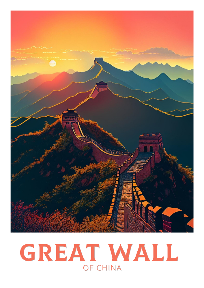Asian GREAT WALL OF CHINA TRAVEL POSTER - VINTAGE ART