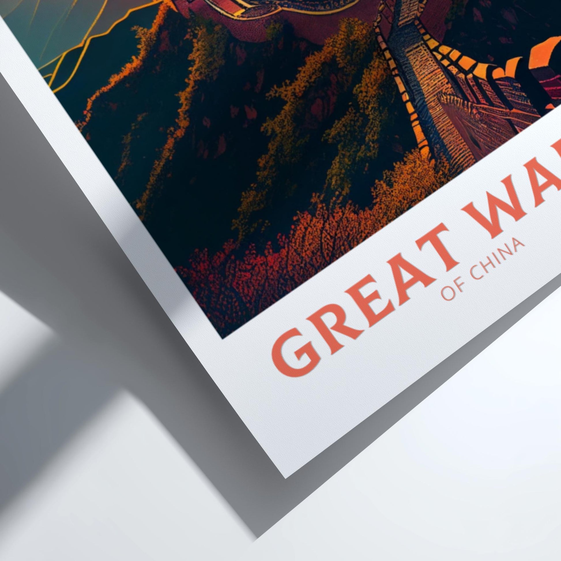 Framed artwork with 'Great Wall of China' text on a white background