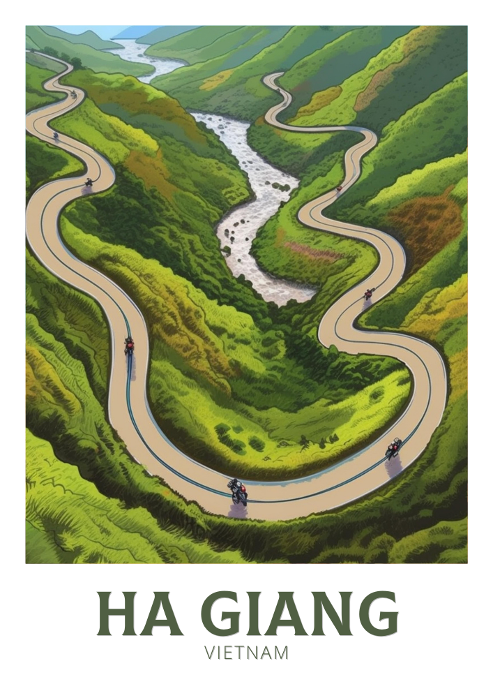 Asian HA GIANG LOOP POSTER - VIETNAM TRAVEL ART