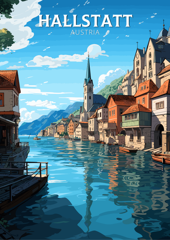Europe HALLSTATT TRAVEL PRINT - AUSTRIA ARTWORK