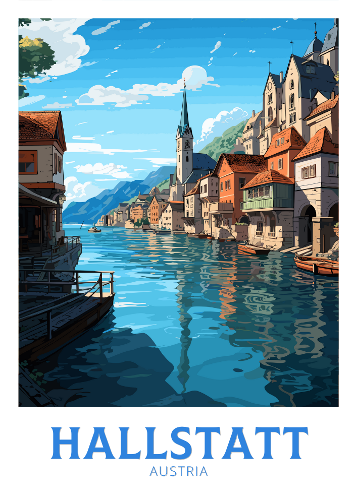 Europe HALLSTATT TRAVEL POSTER - AUSTRIA ARTWORK