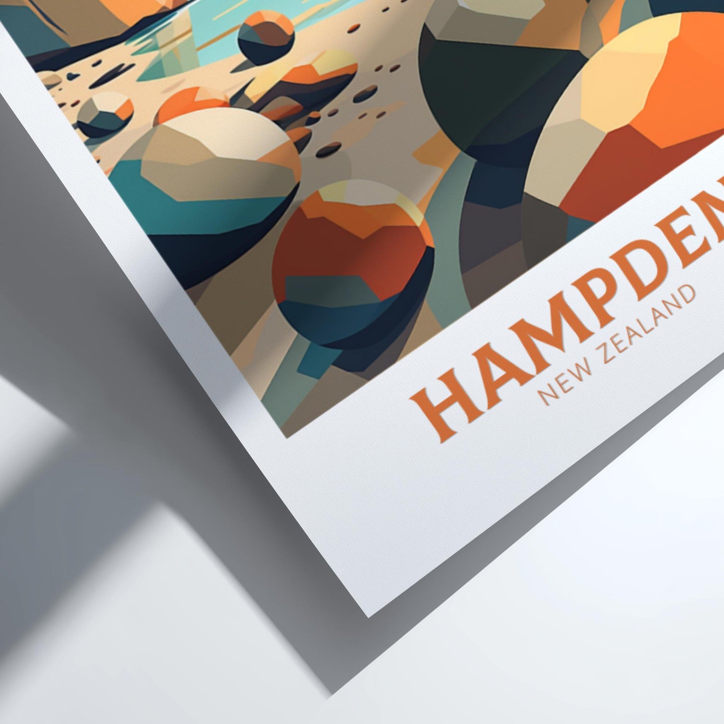 Colorful abstract design with 'Hampden New Zealand' text on a white background