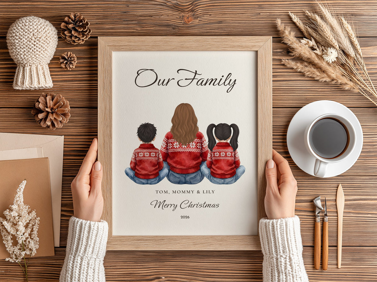 Personalised Family in Christmas Jumpers Watercolour Print