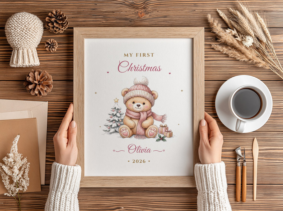 Personalised Baby's First Christmas Teddy Bear Print