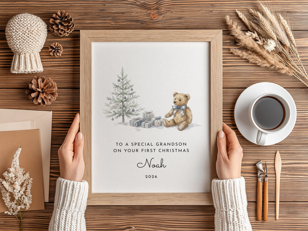 Personalised Grandchild's First Christmas Watercolour Print