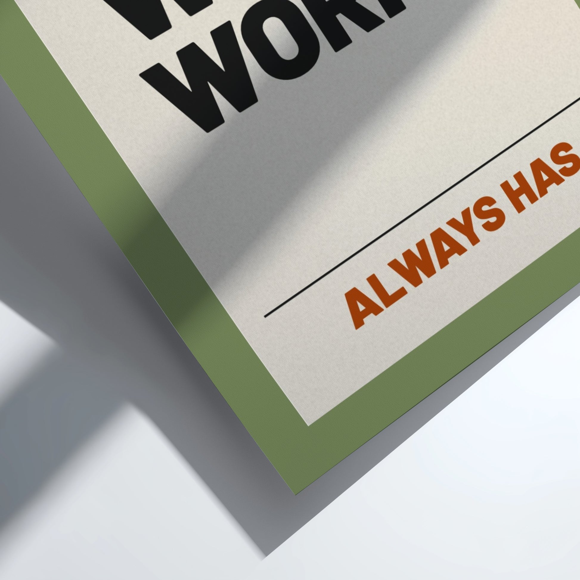 Motivational quotes poster with bold typography on a green background, inspiring wall art for home or office.