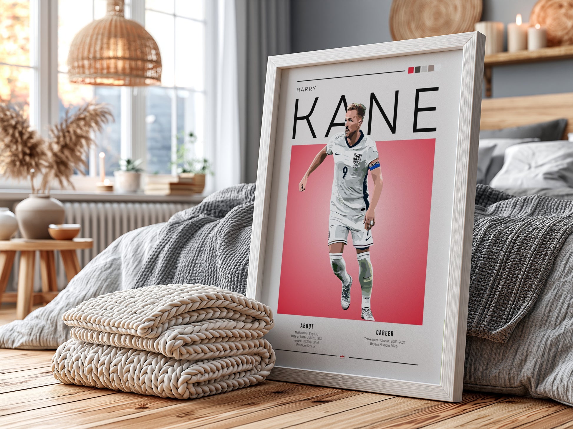 Harry Kane poster featuring England national team colors and dynamic design