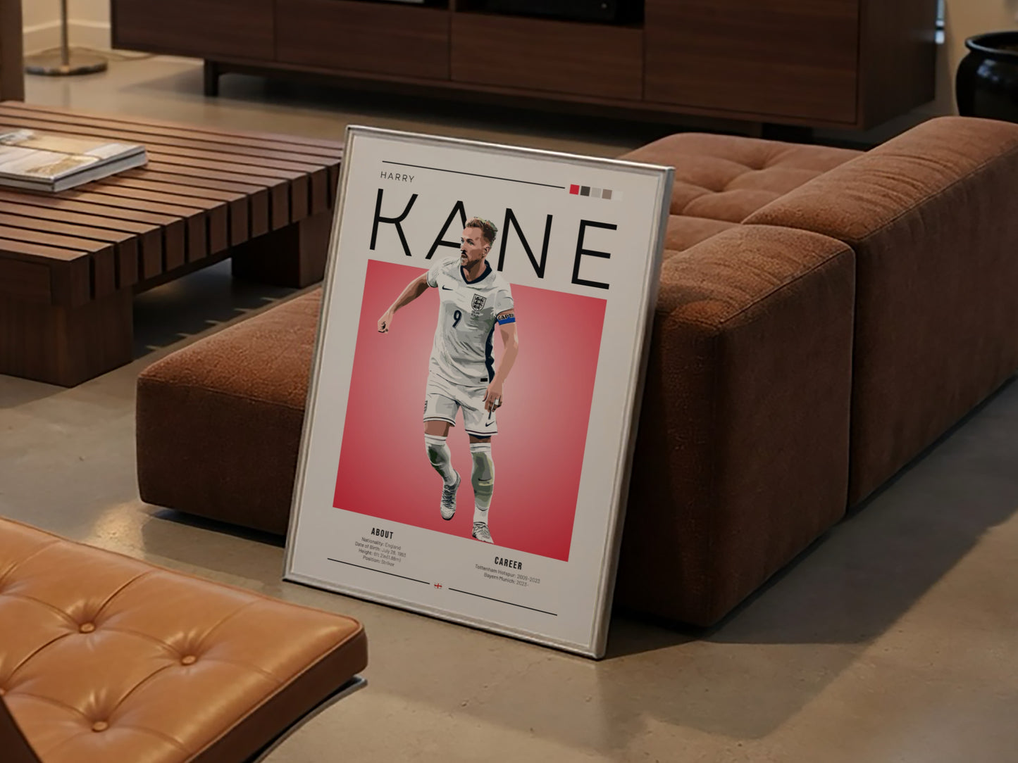 Harry Kane poster featuring England national team colors and dynamic design