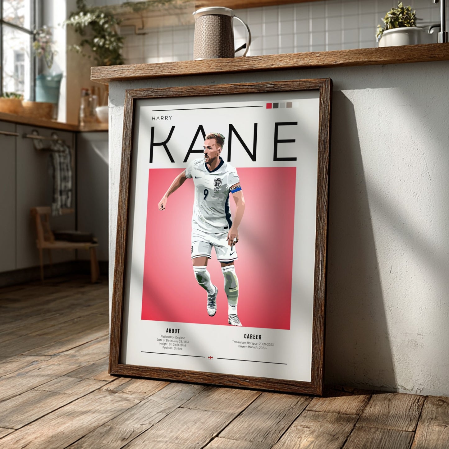 Harry Kane poster featuring England national team colors and dynamic design