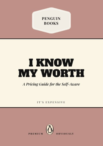 Funny quote poster featuring 'I Know My Worth' in pink and black colors, modern design for wall decor