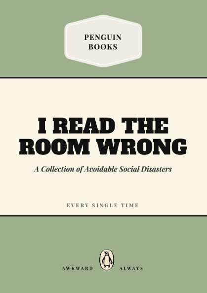 Funny quote poster featuring penguins book illustration with colorful design and humorous typography