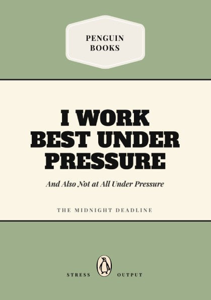 Funny quote poster featuring a penguin book illustration with playful typography and colors