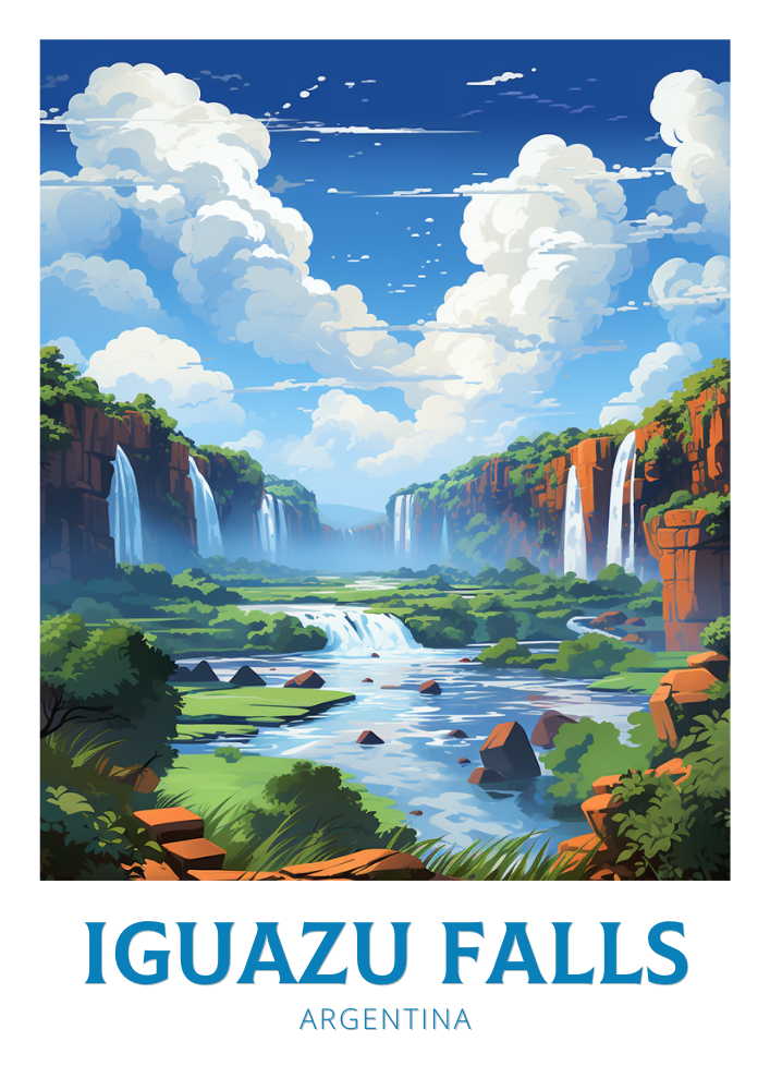 IGUAZU FALLS TRAVEL POSTER - RETRO JUNGLE ART