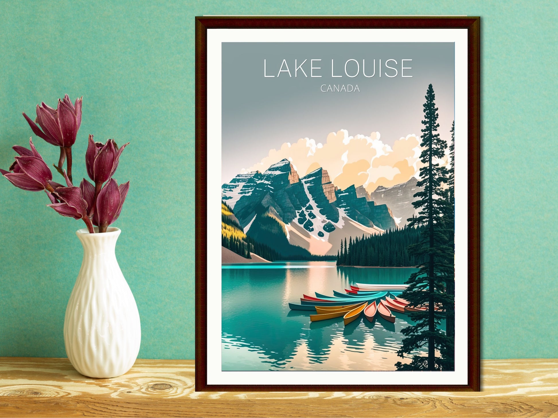 Lake Louise Poster | Lake Louise Illustration | Lake Louise Banff | Banff Wall Art | Minimalist Landscape | Canada Travel Print | ID 043