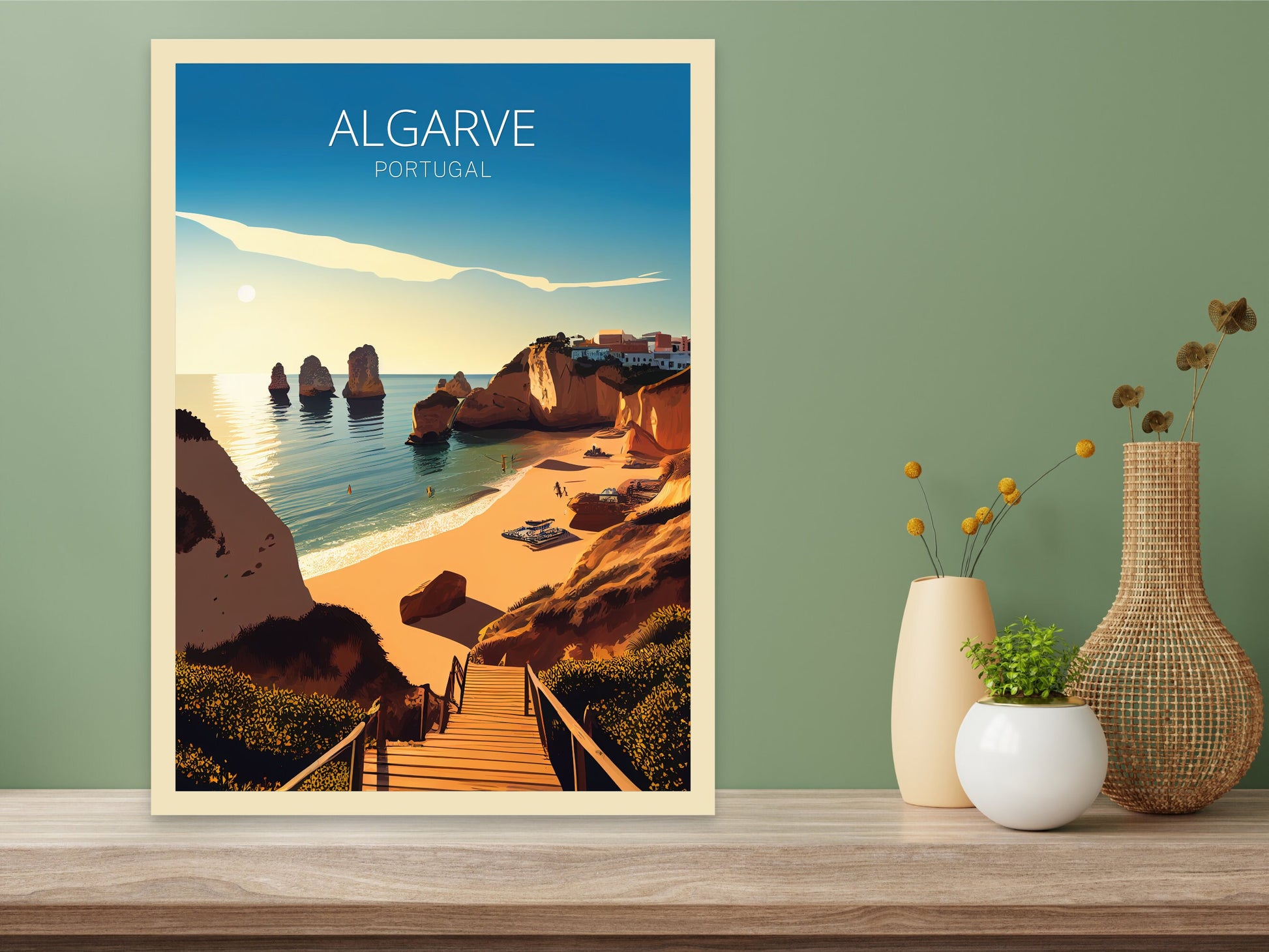 Algarve Portugal Travel Print | Algarve Illustration | Algarve Wall Art | Portugal Print | Algarve Beach Print| Algarve Painting | ID 017