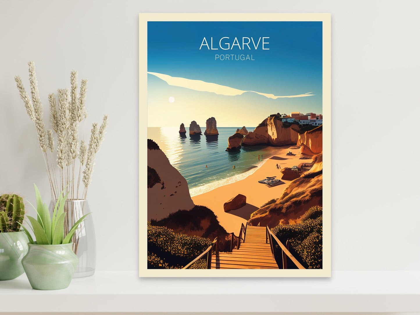 Algarve Portugal Travel Print | Algarve Illustration | Algarve Wall Art | Portugal Print | Algarve Beach Print| Algarve Painting | ID 017