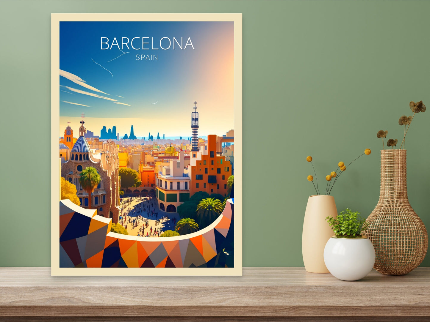 Barcelona Travel Print | Barcelona Illustration | Barcelona Wall Art | Spain Print | Barcelona Print| Barcelona Spain Painting | ID 042