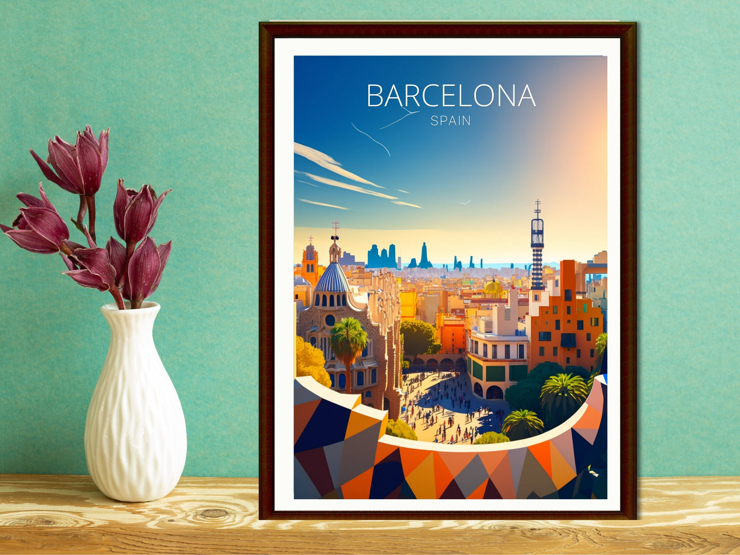 Barcelona Travel Print | Barcelona Illustration | Barcelona Wall Art | Spain Print | Barcelona Print| Barcelona Spain Painting | ID 042