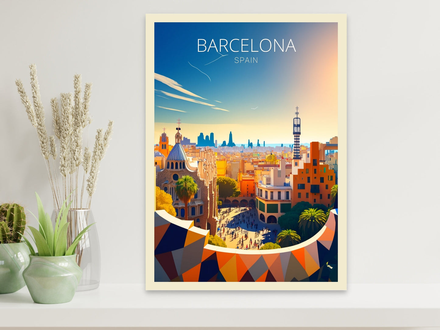 Barcelona Travel Print | Barcelona Illustration | Barcelona Wall Art | Spain Print | Barcelona Print| Barcelona Spain Painting | ID 042