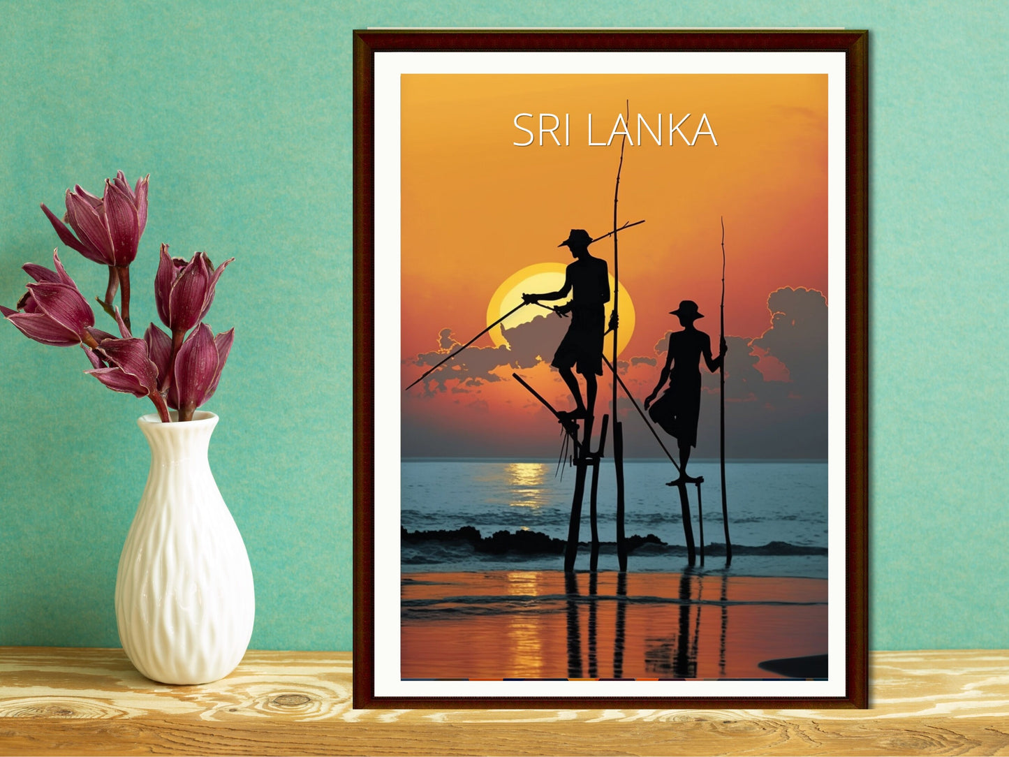 Sri Lanka Fishermen Print | Sri Lanka Illustration | Sri Lanka sunset | Fishing Print | Sunset Wall Art | Fishermen Print | ID 004