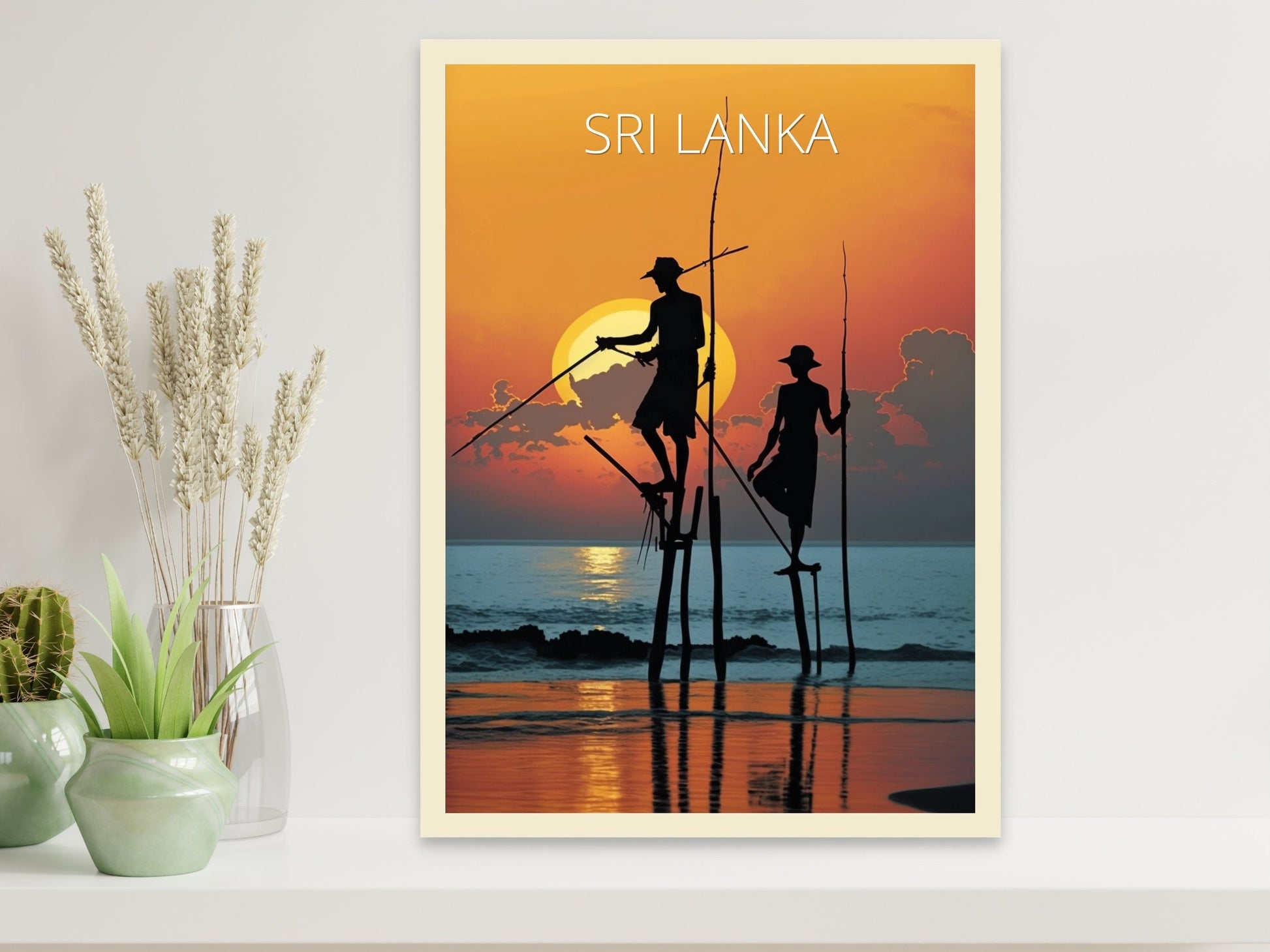 Sri Lanka Fishermen Print | Sri Lanka Illustration | Sri Lanka sunset | Fishing Print | Sunset Wall Art | Fishermen Print | ID 004