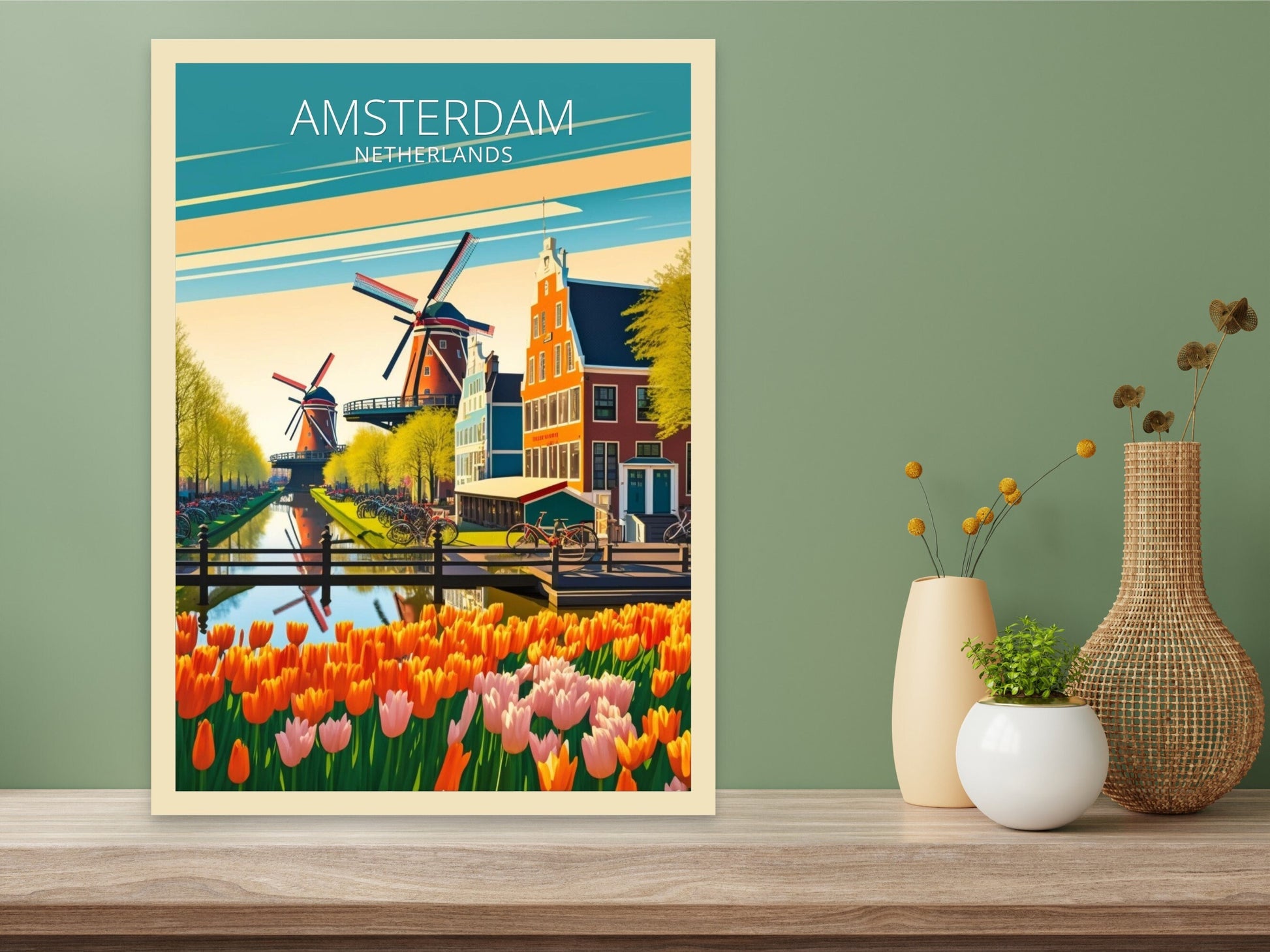 Amsterdam Travel Print | Amsterdam Illustration | Amsterdam Wall Art | Amsterdam Print | Housewarming Gift | Amsterdam Poster | ID 006