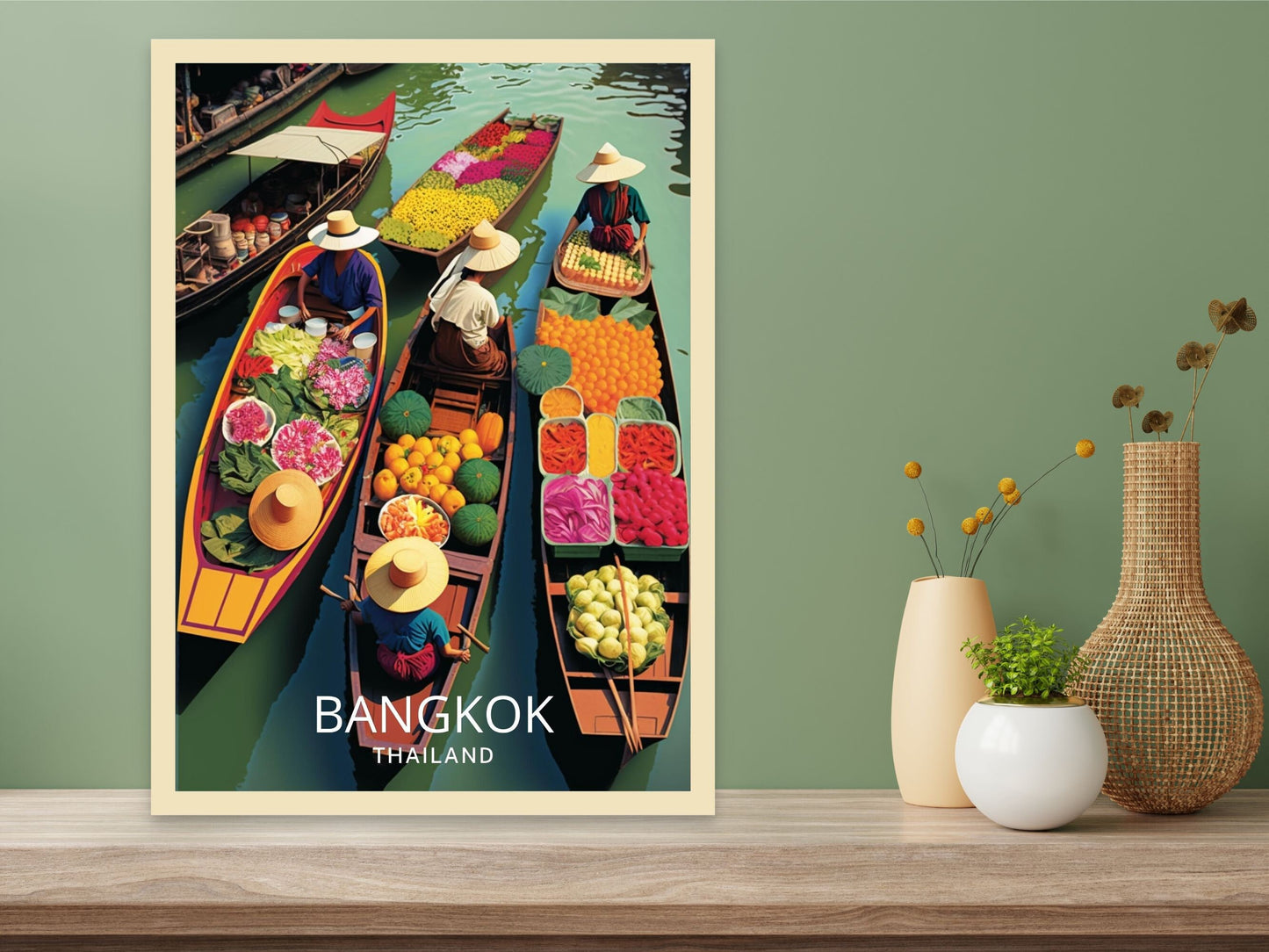 Bangkok Print | Bangkok Illustration | Thailand Travel Gift | Bangkok Floating Market Poster | Floating Market | Housewarming Gift | ID 048