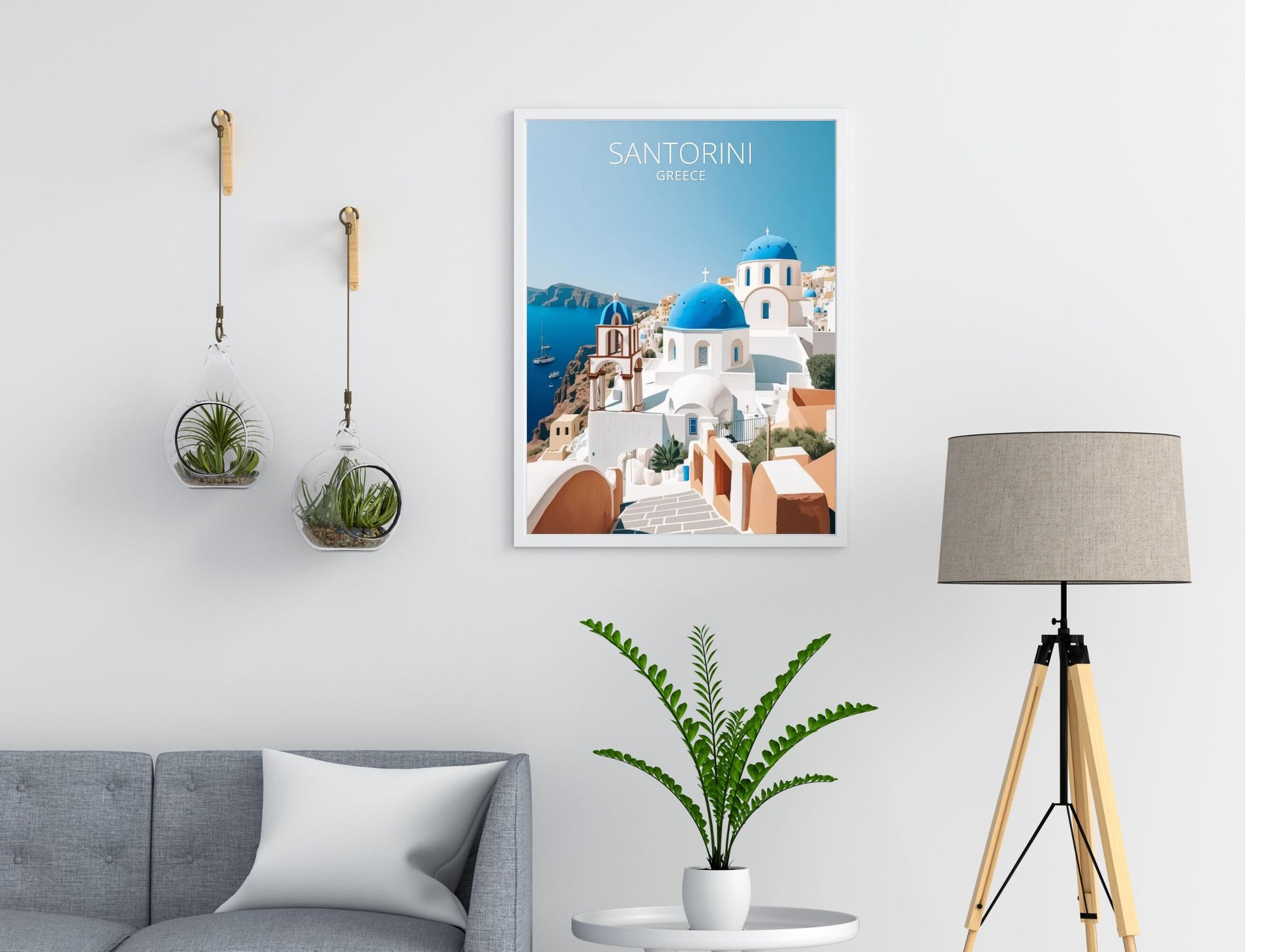 Santorini Travel Print | Santorini Illustration | Santorini Wall Art | Greece Print | Greece Home Decor | Santorini Poster | ID 008