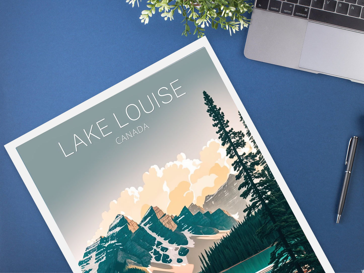 Lake Louise Poster | Lake Louise Illustration | Lake Louise Banff | Banff Wall Art | Minimalist Landscape | Canada Travel Print | ID 043