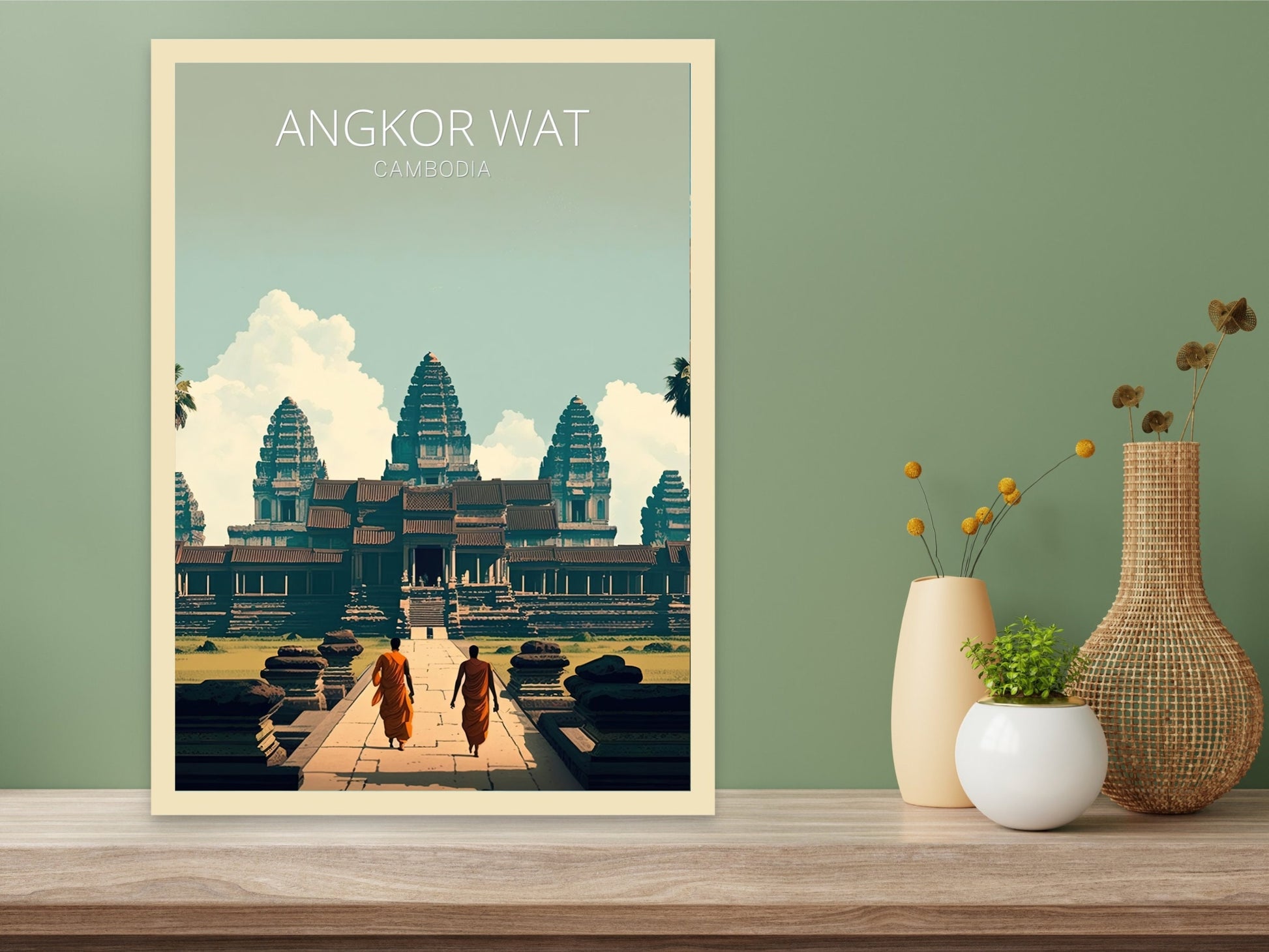 Angkor Wat Print | Angkor Wat Illustration | Cambodia sunset | Cambodia Print | Angkor Wat Wall Art | Temples print | ID 016