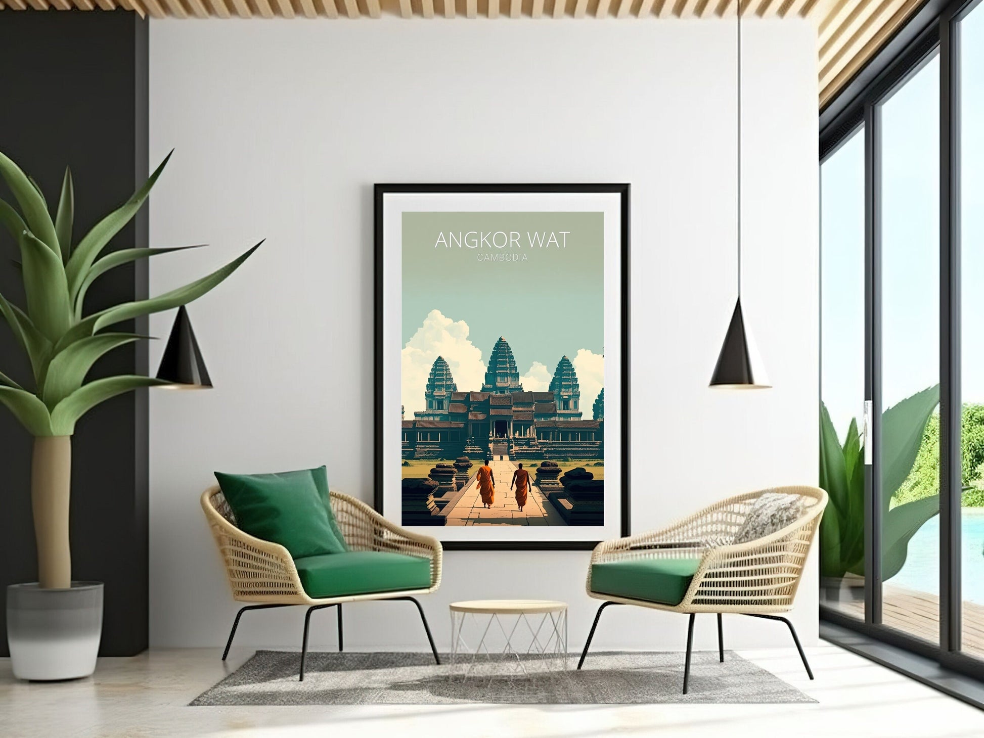 Angkor Wat Print | Angkor Wat Illustration | Cambodia sunset | Cambodia Print | Angkor Wat Wall Art | Temples print | ID 016